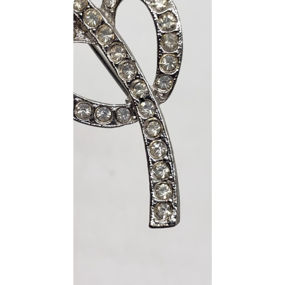 Vintage Brooch Clear Rhinestone Feather Leaf Long Dramatic Looping Swirls Ribbon - Picture 4 of 8